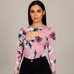 Guess Long Sleeve Zelda Top Freesia Pink XS NEW Cutout